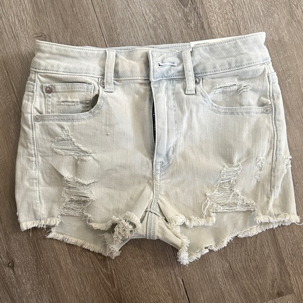 American Eagle Outfitters Light Blue Distressed Denim Shorts